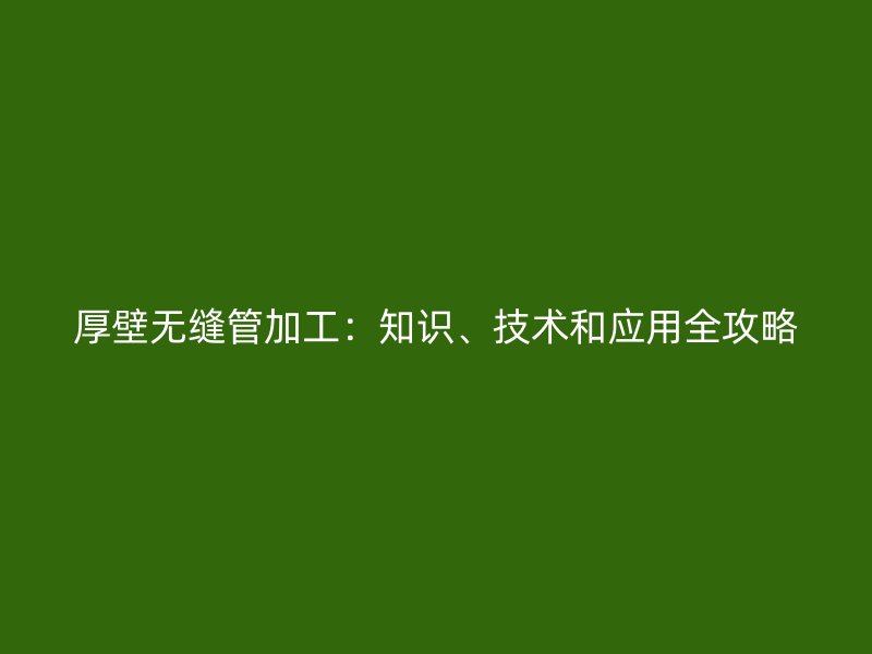厚壁無縫管加工：知識、技術和應用全攻略