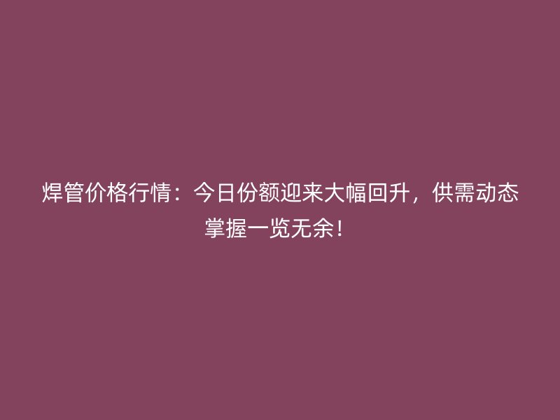 焊管價(jià)格行情：今日份額迎來(lái)大幅回升，供需動(dòng)態(tài)掌握一覽無(wú)余！
